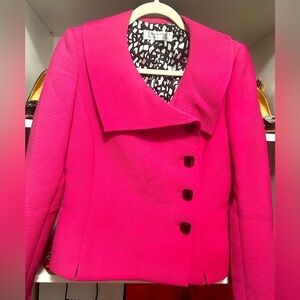 Tahari Pink Blazer with Structured Silhouette and Animal Print Lining